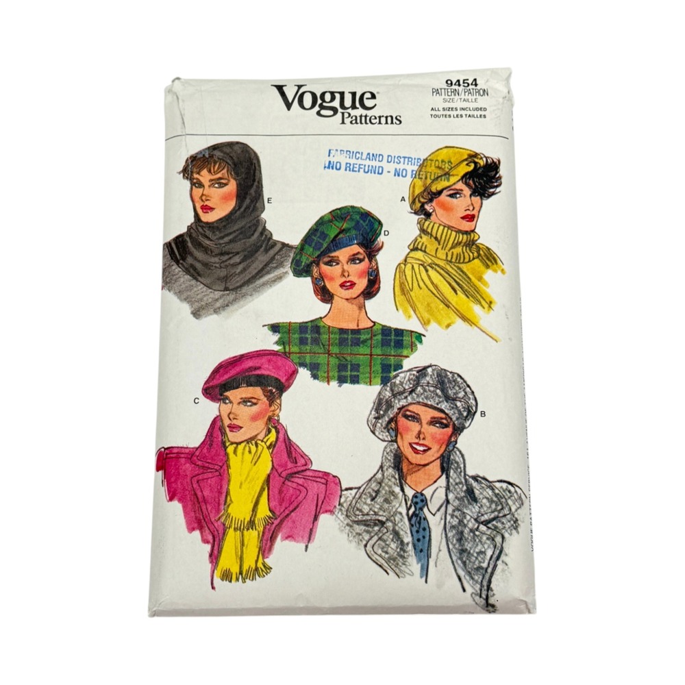 Vogue 9454 Sewing Pattern Hat & Hood Size All Sizes New Uncut